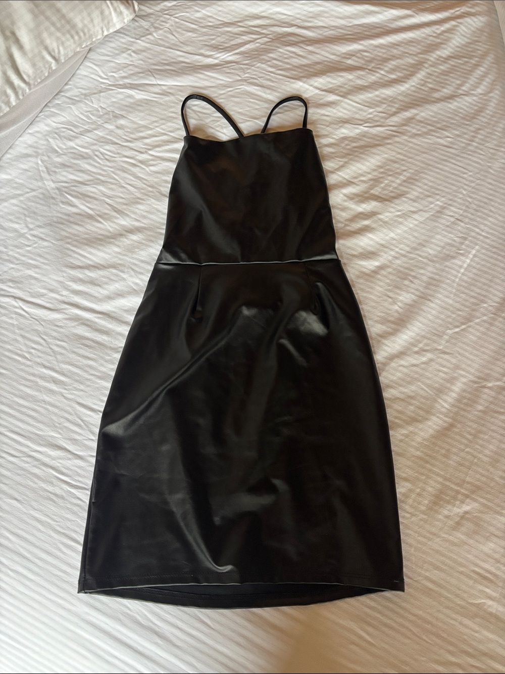 Windsor Black Faux Leather Strappy Mini Dress Size S